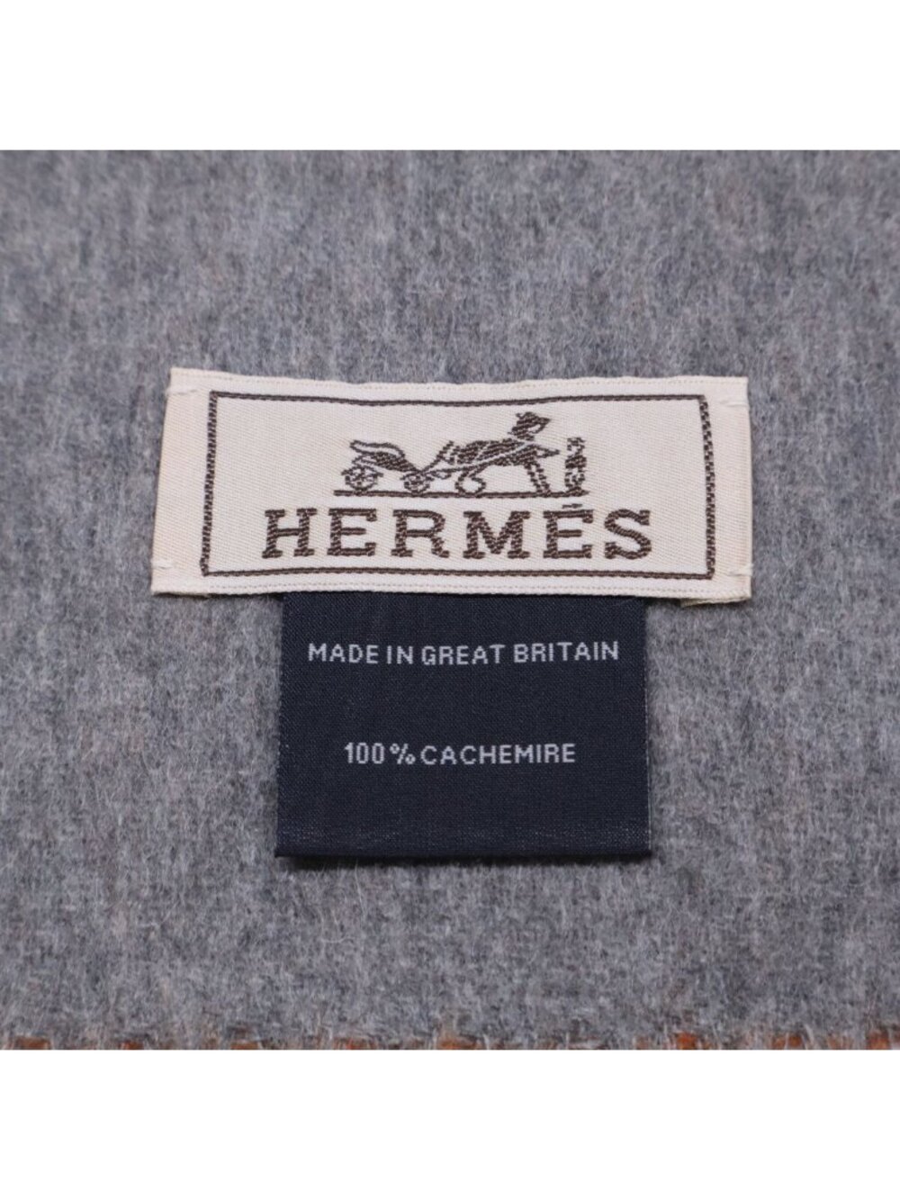 Hermes Logo Embroidery Cashmere Bicolor Fringe Scarf - Picture 7 of 7